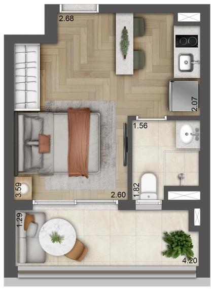 Planta 27m² — TOM Paraíso